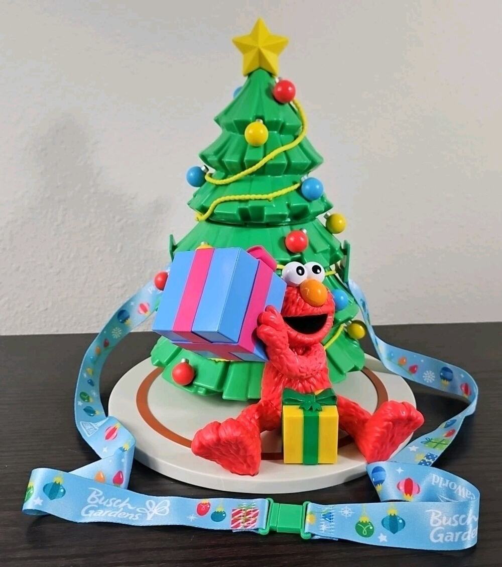 Busch Gardens 2023 Elmo Christmas Tree Present Holiday Popcorn Bucket NEW